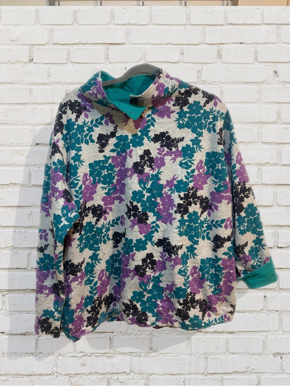 Vintage Cotton Blend Metropolitan Floral Snap Button Mock Neck